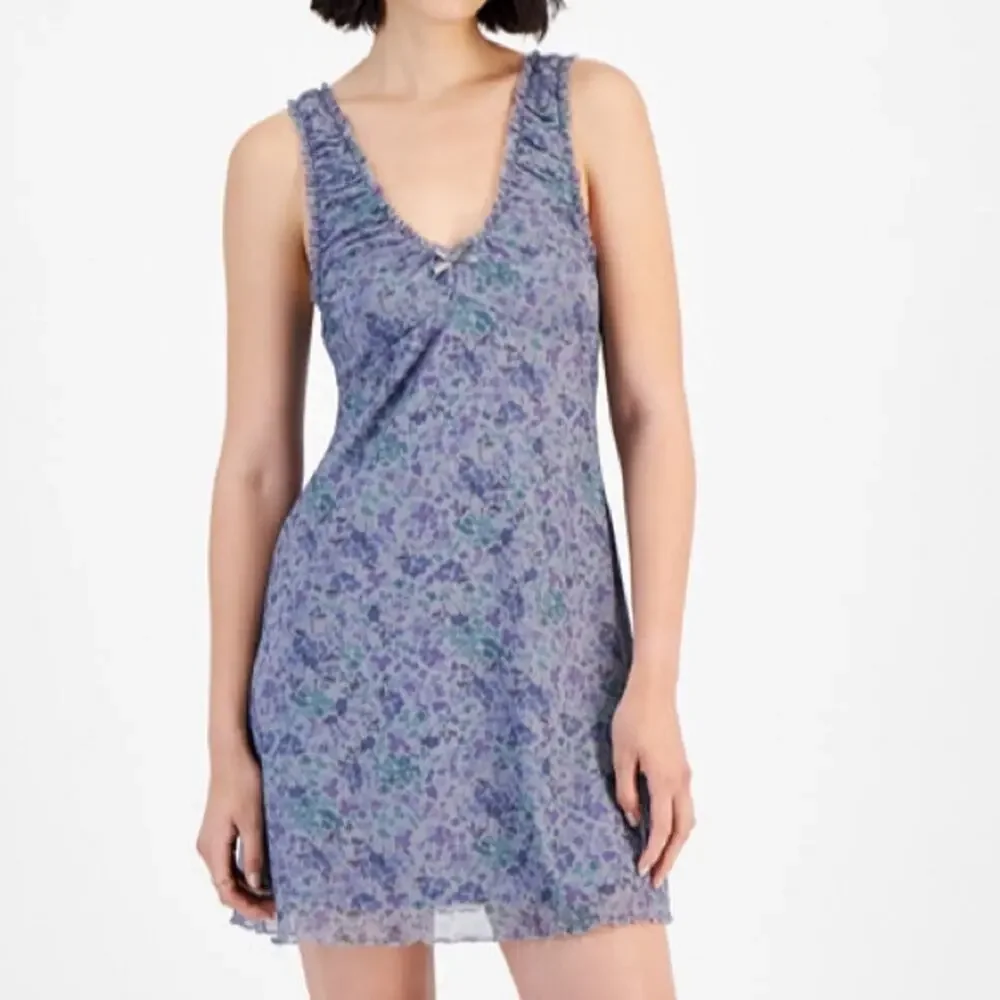 Hippie Rose medium grey floral Ruched Mesh Mini Dress